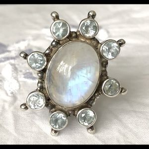 Silver Moonstone and Topaz snowflake ring